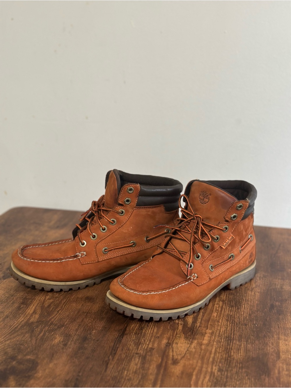 Timberland Men’s Brown Leather Moc Toe Lace-Up Boots